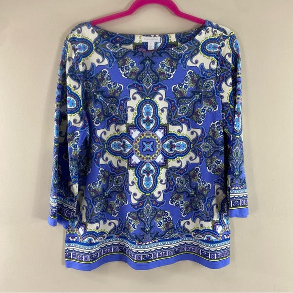 Charter Club Blue and White Paisley Blouse - Picture 2 of 11